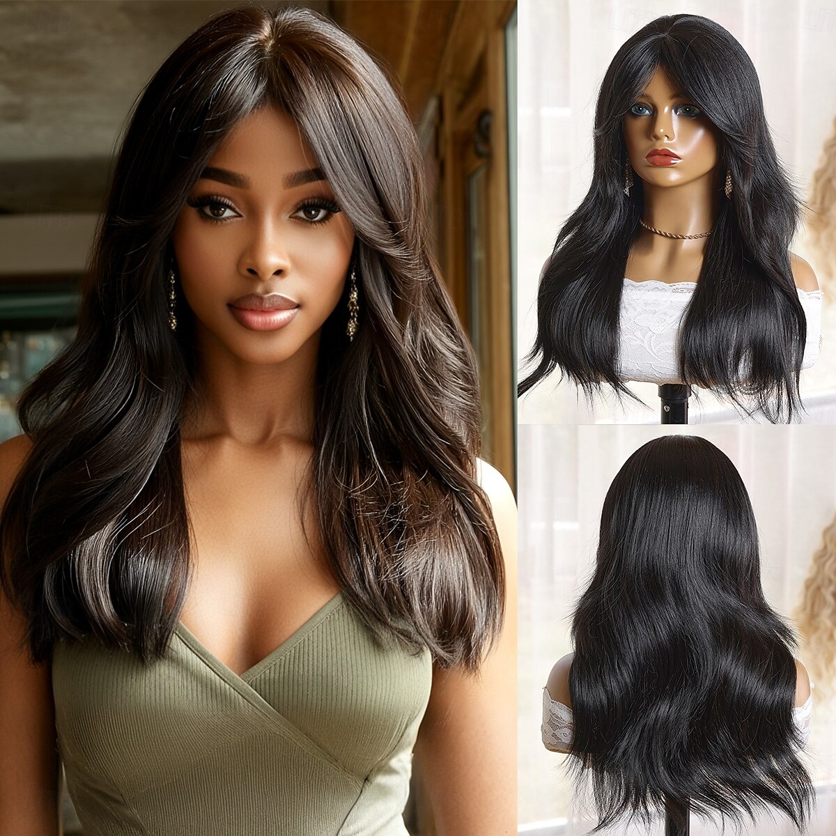 Syntetické paruky Vlnitá Loose Curl Střední část na stroji Paruka 22" Černá Umělé vlasy 22 inch Dámské Měkký povrch Pohodlné Černá 2025 - $31.99 –P1