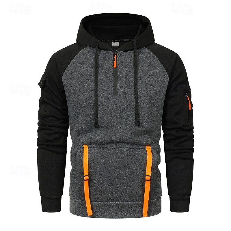 Homens Moletom Quarter Zipper Hoodie Moletom de lã Moletom Tático Preto Cáqui Cinzento Escuro Com Capuz Tecido Patchwork Zíper Bloco de cor Desportos e Ar livre Casual Diário Roupa de rua Legal Roupa de 2025 por $23.99 –P2
