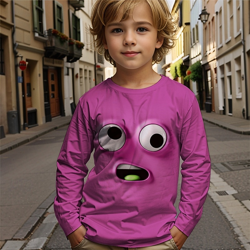Maglietta per ragazzi con stampa 3D, divertente, a maniche lunghe, con stampa 3D, autunno inverno, basic, per bambini dai 4 ai 12 anni, girocollo, casual, per attività all'aperto, vestibilità del 2025 a $13.99 –P4