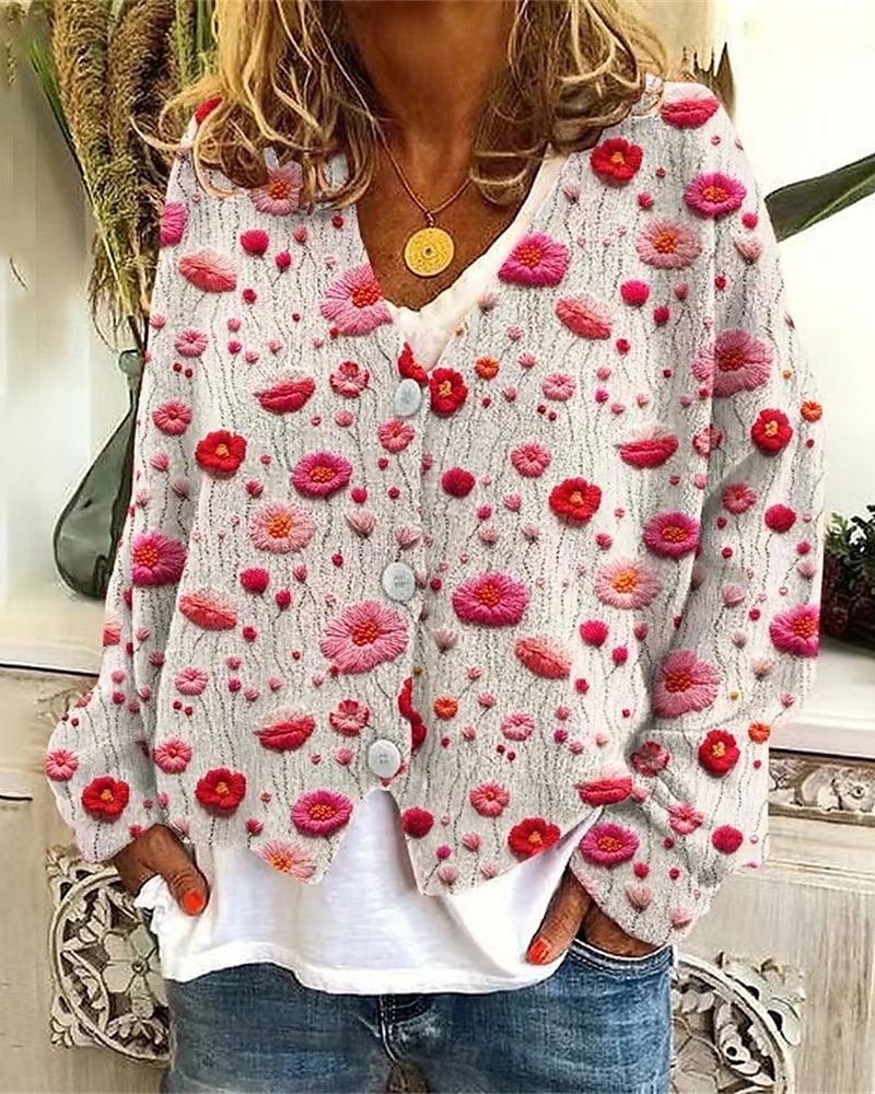 Femmes Manteau Veste Décontractée Chaud Confortable Imprimé Mode Moderne Occasionnel Fleuri Sortir Week-end Simple Boutonnage Régulier Col en V Coupe régulière manche longue Vêtements d'extérieur de 2025 ? $22.99 –P1