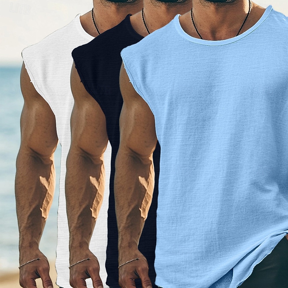 Homme T-shirt Sans manches Manche Courte Manches Courtes Col rond Été Uni Mode Classique Occasionnel 3 Pièces Basique Pur Occasionnel Rue Sports H T-shirt haut de gamme pour homme de 2026 ? $47.99 –P6