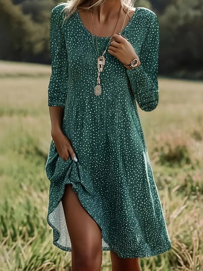 Damen Minikleid T-Shirt-Kleid Sommerkleid A Linie Kleid Lässig Boho Täglich Ferien Date Normale Passform Blumen Grafik Langarm Rundhalsausschnitt Grün Sommer Frühling Herbst Winter 2025 - $23.99 –P1