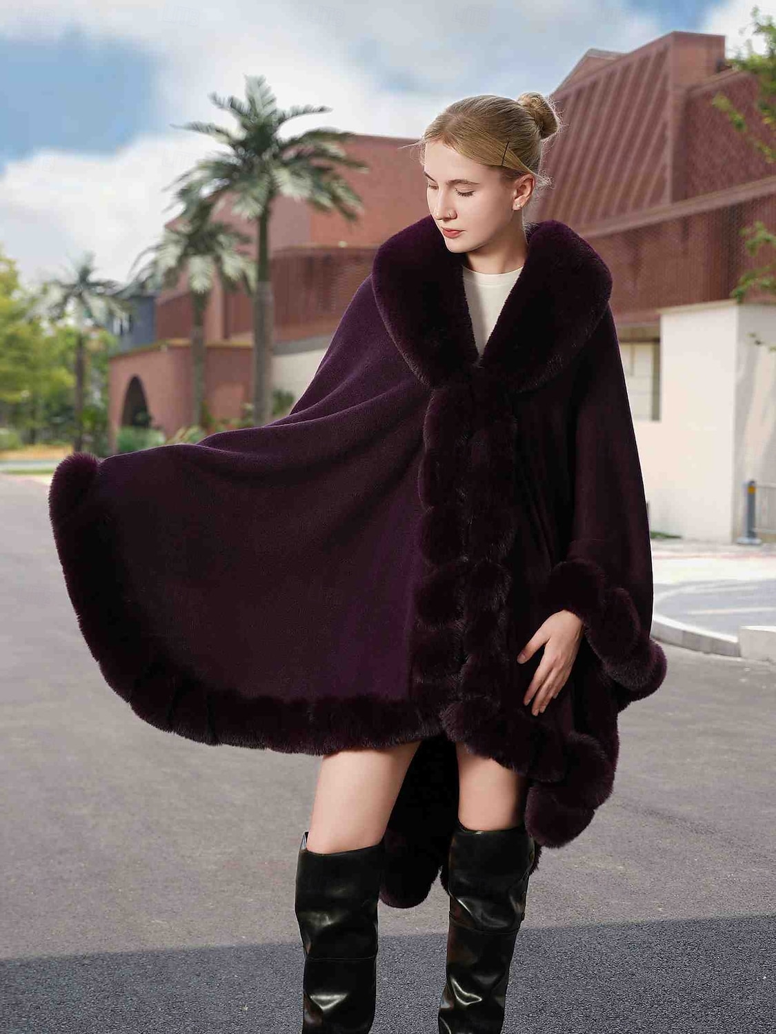 Pelssjal Elegant Hold Varm Ermeløs Flaggermusermer Polyester Bryllup Wrap Med Ren Farge Til Spesiell Leilighet Høst vinter 2025 - $142.99 –P19