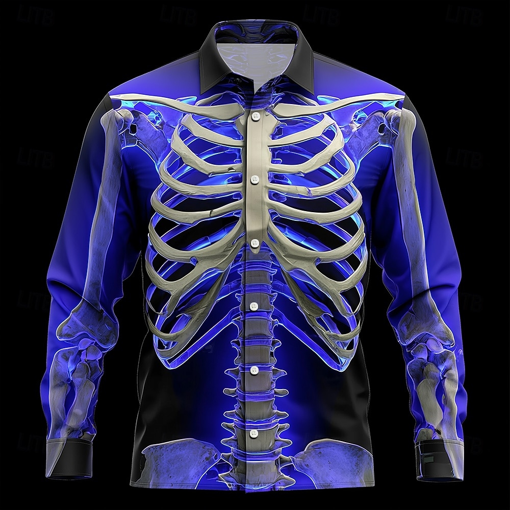 Costumi da Uomini Scheletro Neon Glow Camicia Button Up Camicia Maniche Lunghe Stile Punk Goth Scuro All'aperto Vacanze Estate Primavera Colletto Stampa 3D Camicie nere  viola oro del 2025 a $25.99 –P1