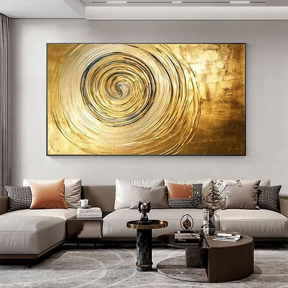handgemachtes abstraktes 3D-Ölgemälde in Gold mit abstrakten Spiralmotiven in leuchtenden Goldtönen und pastosen Pinselstrichen für die Inneneinrichtung 2025 - $69.99 –P4