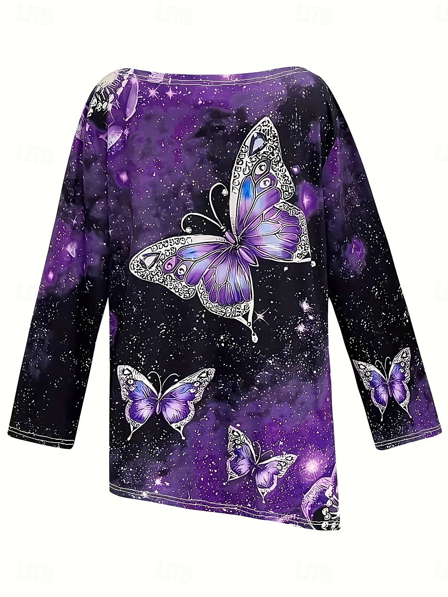 Damskie Podkoszulek Nadruk Asymetryczny/a Graficzny Geometryczny Motyl Zabytkowe Elegancki Codzienny Długi rękaw Półgolf Długie topy Codzienny Żółty Fioletowy Zielony Wiosna Jesień 2026 - $29.99 –P4