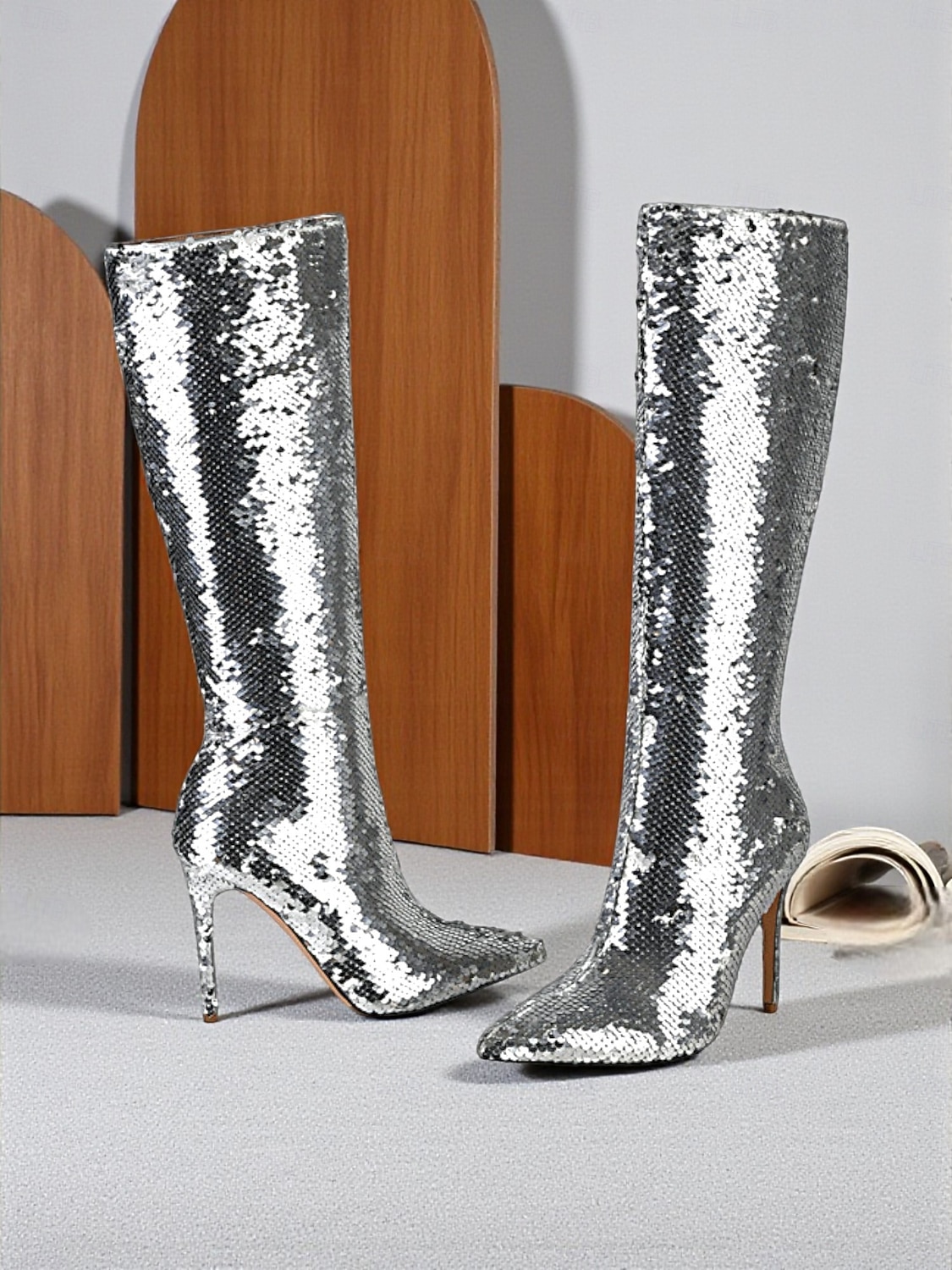 Botas femininas de cano alto com lantejoulas - botas de festa com salto agulha brilhante para mulheres, calçados da moda glamorosos para boates, apresentações no palco e trajes de noite de 2025 por $94.99 –P4