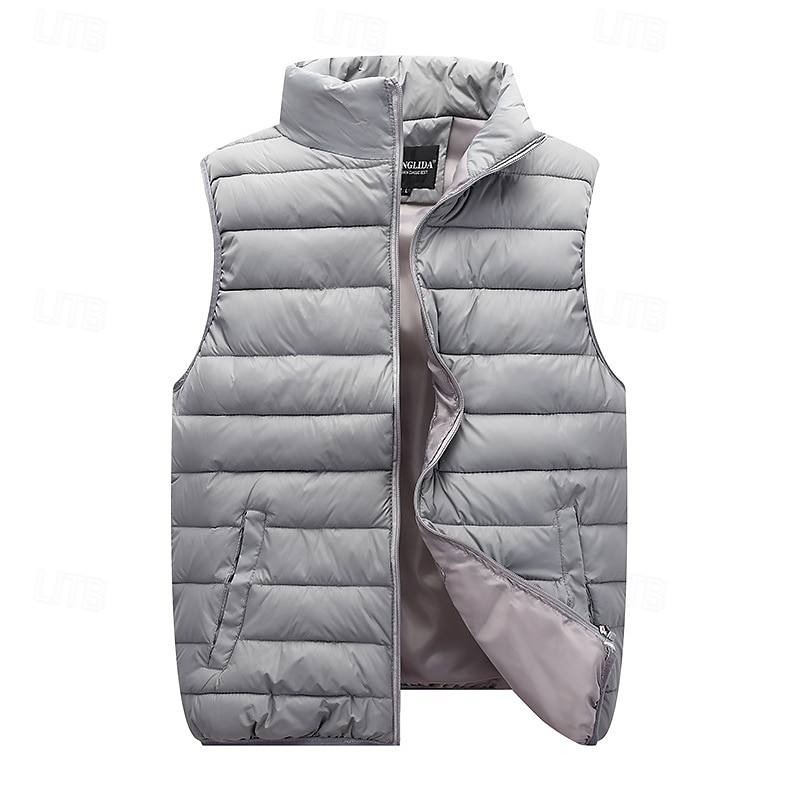 Pánské Puffer Vesta Kamizelka Vesta Dovolená Denní Rande Módní Na běžné nošení Podzim zima Kapsy Polyester Zahřívací Pohodlné Pevná barva Zip Stojáček Běžný Černá Rubínově červená Oranžová Tmavomodrá 2025 - $28.99 –P15