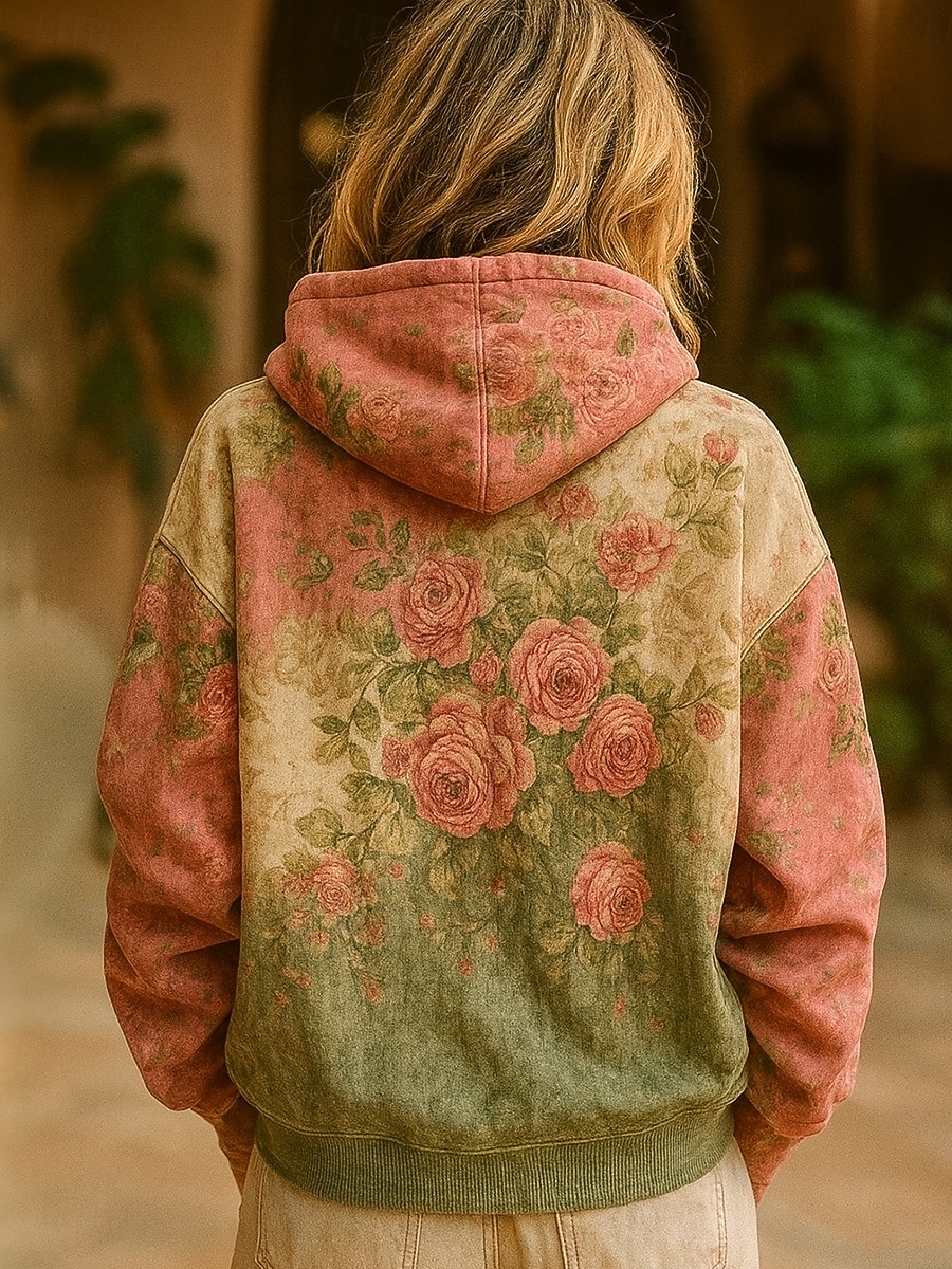 Női Pulóver Hoodie pulóver Virágos Grafika Alkalmi Boho Hosszú ujj Kapucni Normál felsők Utca Hétköznapi Kollázs Nyomtatott Elülső zseb Sárga Arcpír rózsaszín Bíbor Lóhere Tavasz Ősz Tél 2025 - $26.99 –P5