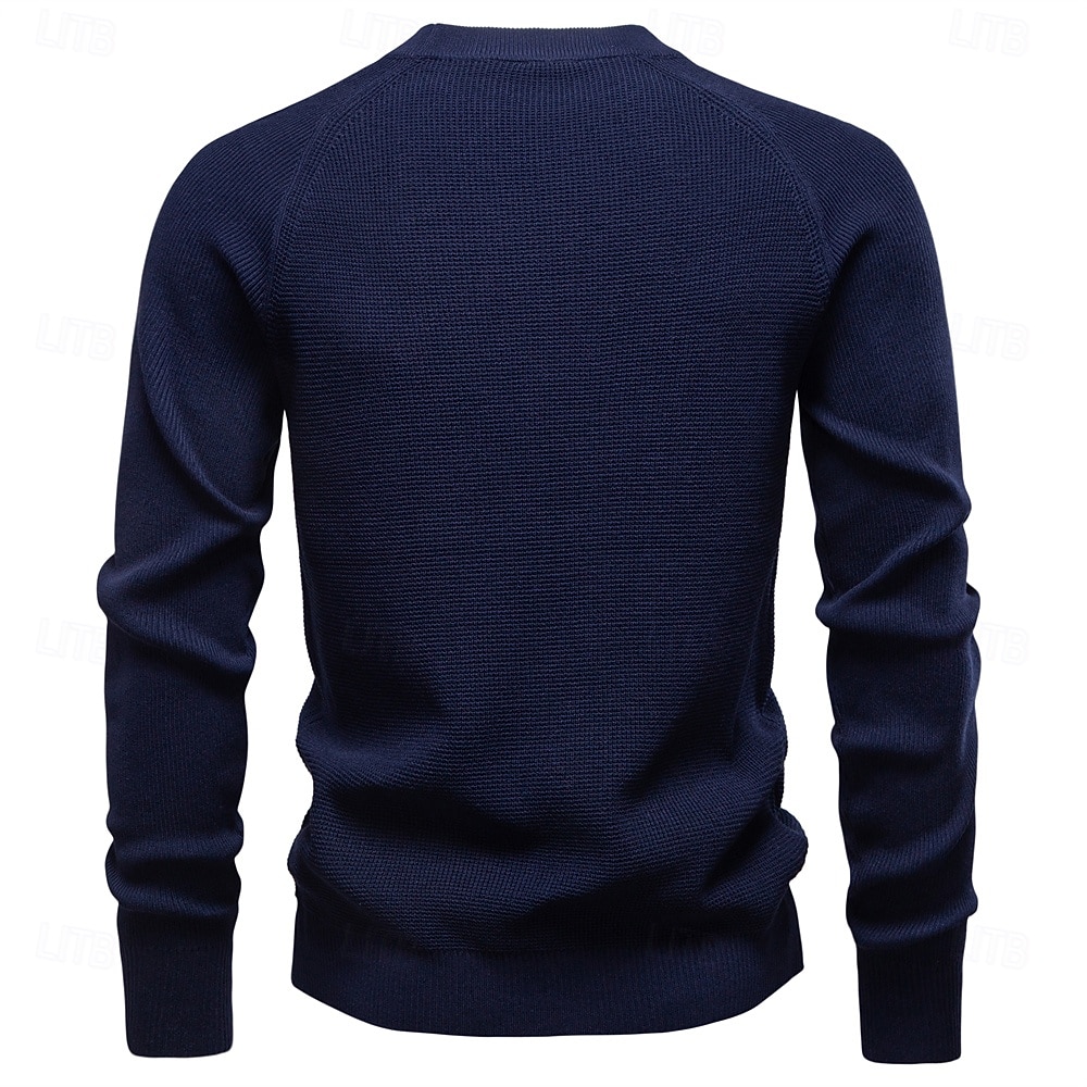 Herre Pullover genser Vaffelstruktur Strikke Crewneck عادي Crew-hals Årgang Kul Skole Feriereise Klær Raglan Ermer Vår Høst Mørk Marineblå Kakifarget S M L 2026 - $35.99 –P26