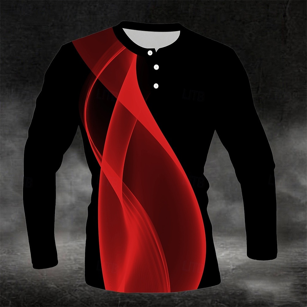 2025年 男性用 幾何学模様 抽象的 ヘンリーシャツ 長袖 ファッション かわいいスタイル 日常 カジュアル 祝日 お出かけ 春 & 秋 オールシーズン ホワイト ブルー イエロー グリーン レッド ヘンリー ヘンリーTシャツ  コレクション – $21.99 –P5