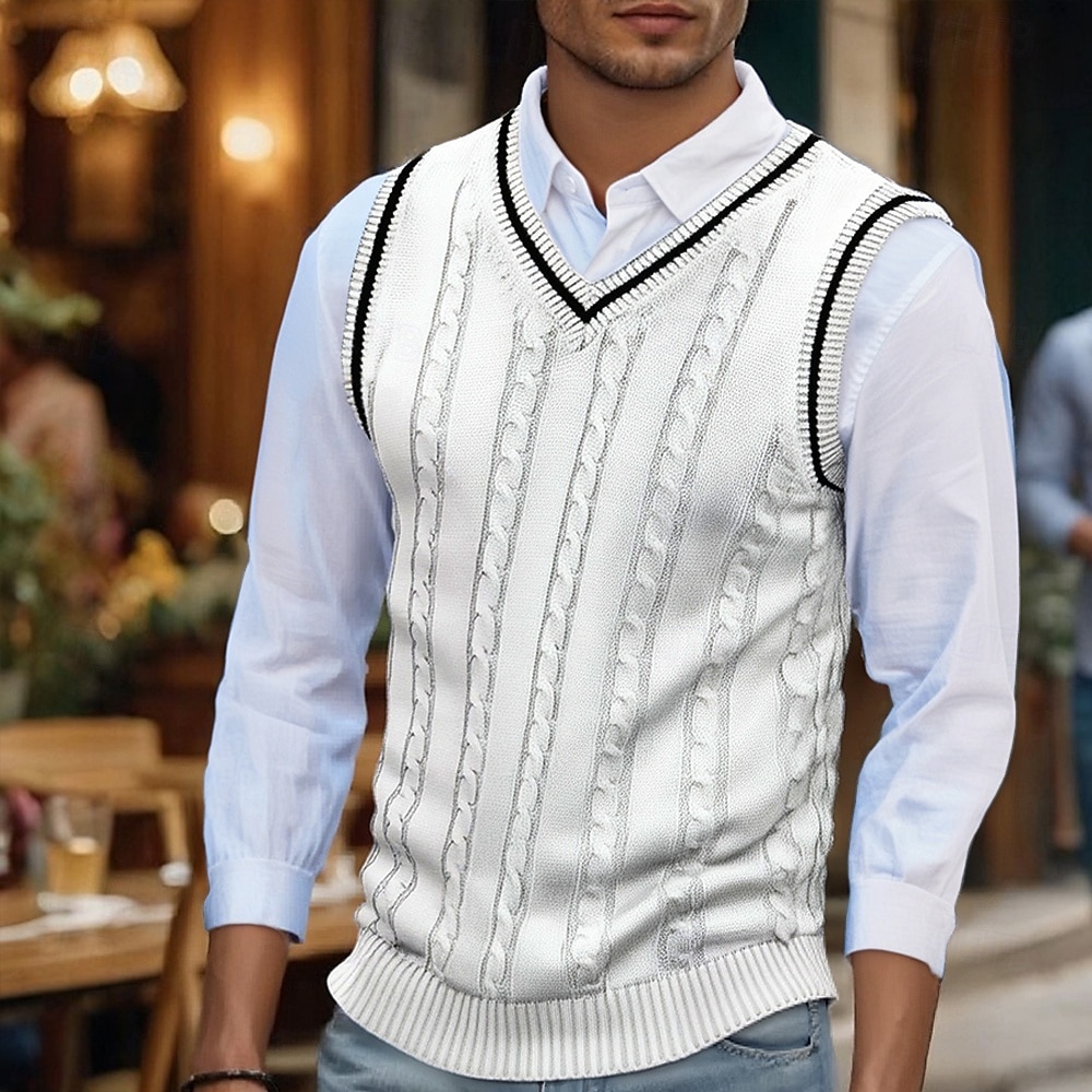 Homme Pull de Noël Chandails de Noël Pull Gilet pull de Noël Robe pull Côtelé Torsadé Tricoter Hauts Réguliers Tricoté Uni Col en V Mode Occasionnel Vacances Tenue quotidienne Vêtement Tenue Automne de 2026 ? $29.99 –P7