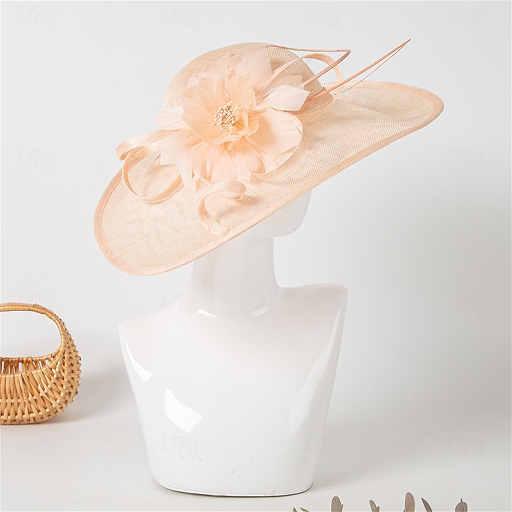 Hatter Sinamay Solhatt Bryllup Ferie Te Fest Hesteløp cocktail Elegant Årgang Solbeskyttelse Med Blomster Hodeplagg Hodeplagg 2025 - $86.99 –P3