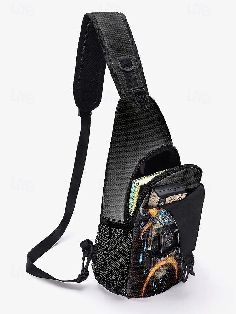 Męska torba typu crossbody z motywem czaszki na Halloween od Sarah Richter – inspirowana stylem vintage czaszka z pomarańczowymi akcentami, wyjątkowa sztuka na imprezy halloweenowe, festiwale i codzienne stylizacje 2025 - $24.99 –P6