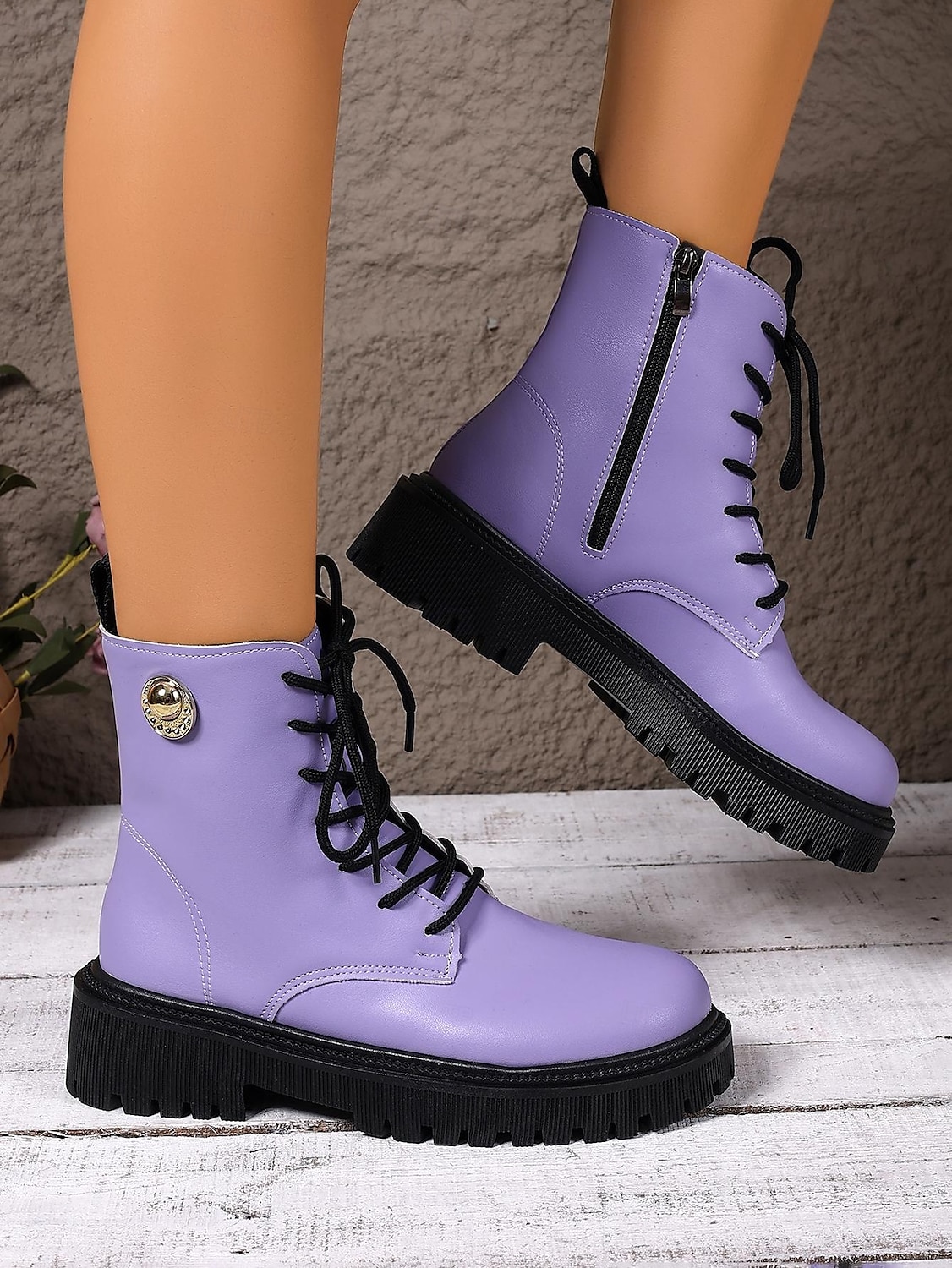 Bottines de combat jaunes à lacets pour femmes – Bottines à plateforme épaisses et audacieuses avec fermeture éclair latérale, style streetwear punk pour l'automne et l'hiver de 2025 ? $34.99 –P6