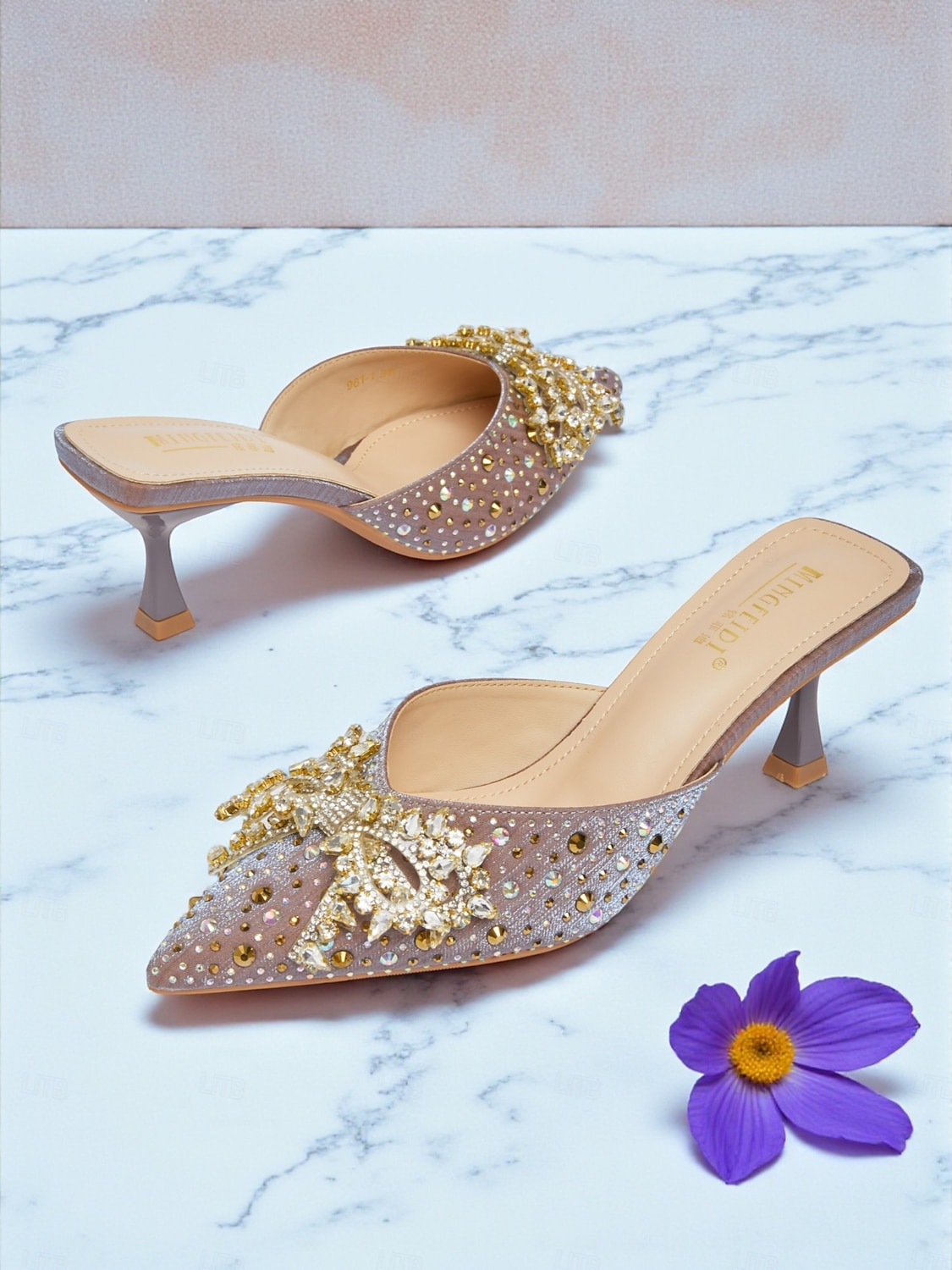 Women's Rhinestone Pointed Toe Mules - Glitter Slip-On Kitten Heels with Pearl Bow for Cocktail Parties & Evening Events 2025 - $42.99 –P2