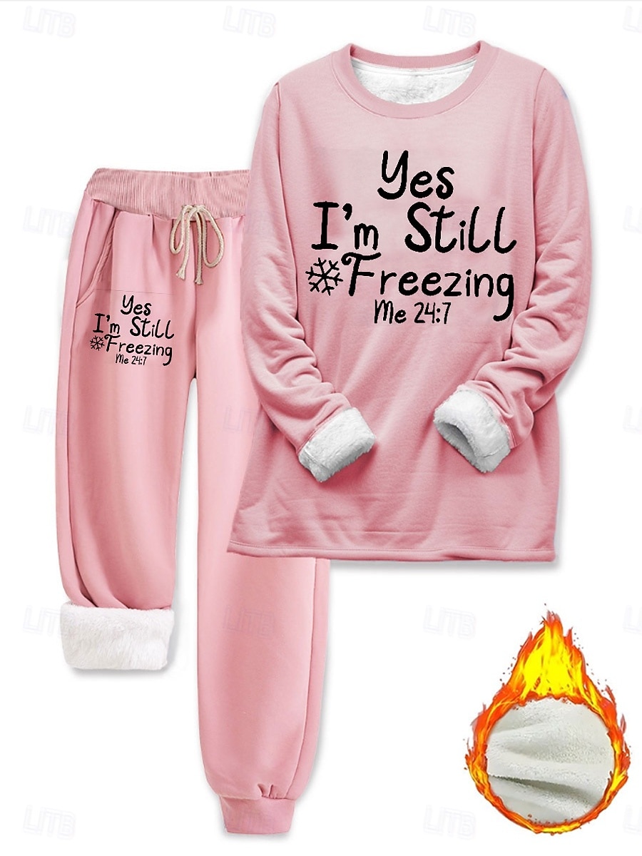 Damen Elegant Warm Mode Zweiteilige Sets Trainingsanzug Hosen-Sets Langarm Bischofsärmel Rundhalsausschnitt Grafik Buchstabe Druck Outdoor Urlaub Täglich Schwarz Rosa Dunkelpink Frühling Normale 2025 - $46.79 –P6