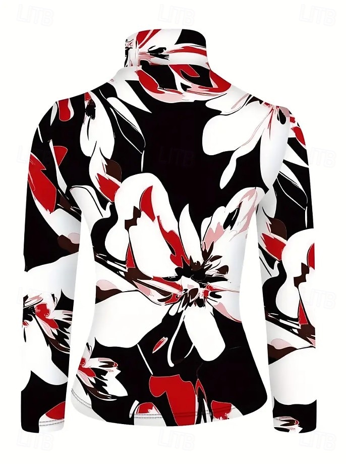 Dame Tunika Blomstret Grafisk Planter Elegant Årgang Stilfull Langermet Høyhalset Asymmetrisk hals Vanlige topper Daglig Svart og Hvit Fuksia Oransje Vår Høst Vinter 2025 - $24.99 –P8