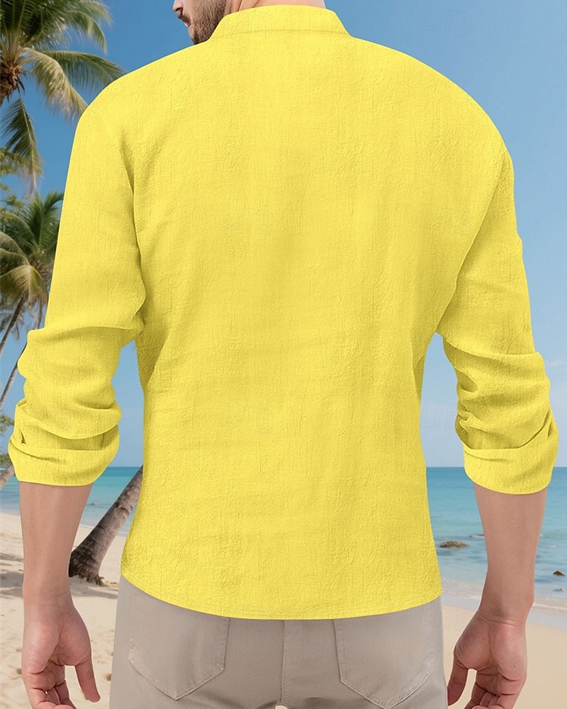 Per uomo Camicia Camicia popover Camicia Estiva Camicia casual Camicia da Spiaggia Nero Bianco Giallo Blu marino Azzurro cielo Manica Lunga Semplice Colletto alla coreana Vacanza Camicia hawaiana del 2025 a $23.99 –P13