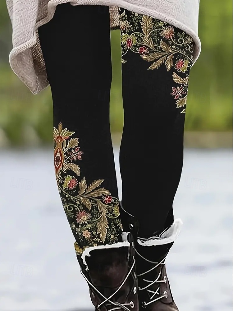 Damen Leggings Urlaub Vintage Ethno-Stil Knöchellang Hohe Taille Blumen Grafik 3D-Druck Schnelltrocknend Atmungsaktivität Weich Dehnbar Täglich Heim Outdoor Weiß Rot Grün Khaki Frühling Herbst 2026 - $21.99 –P3