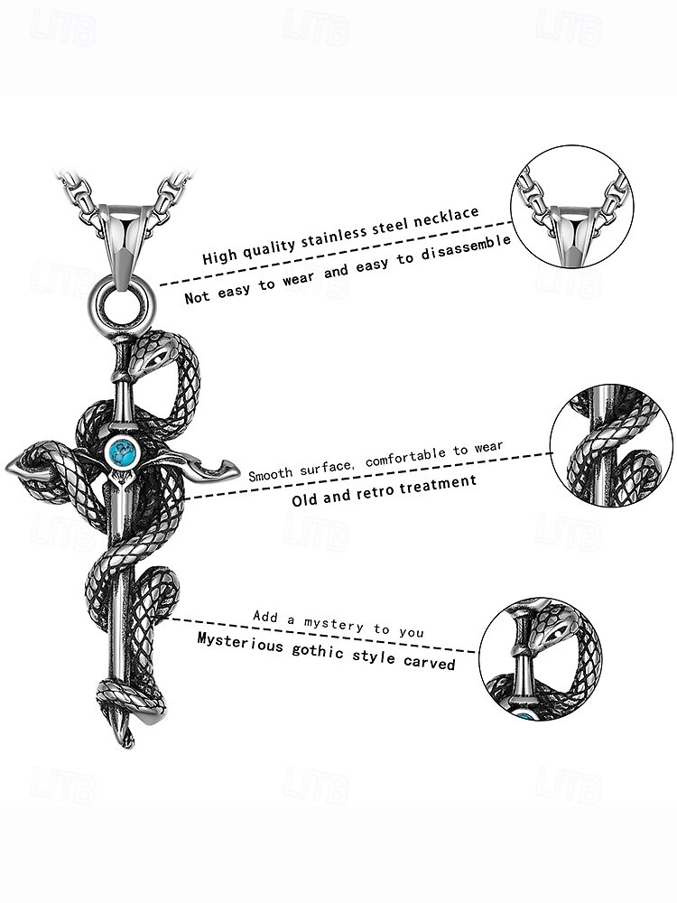 Collana con ciondolo a forma di spada e serpente in acciaio al titanio per Halloween da uomo – gioielli con catena a croce in stile punk gotico per feste in maschera, cosplay e moda quotidiana del 2025 a $11.99 –P5