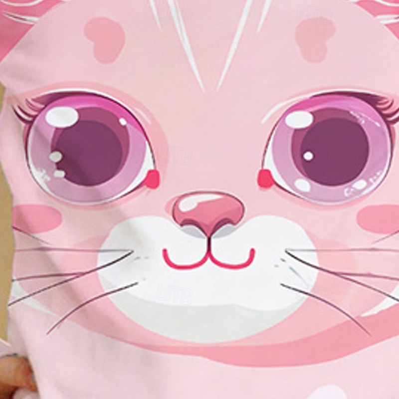Flickor 3D Djur Katt T-shirt Långärmad Vår Höst Mode Grundläggande Barn 4-12 år Rund hals Utomhus Ledigt Dagligen Normal 2025 - $13.99 –P6