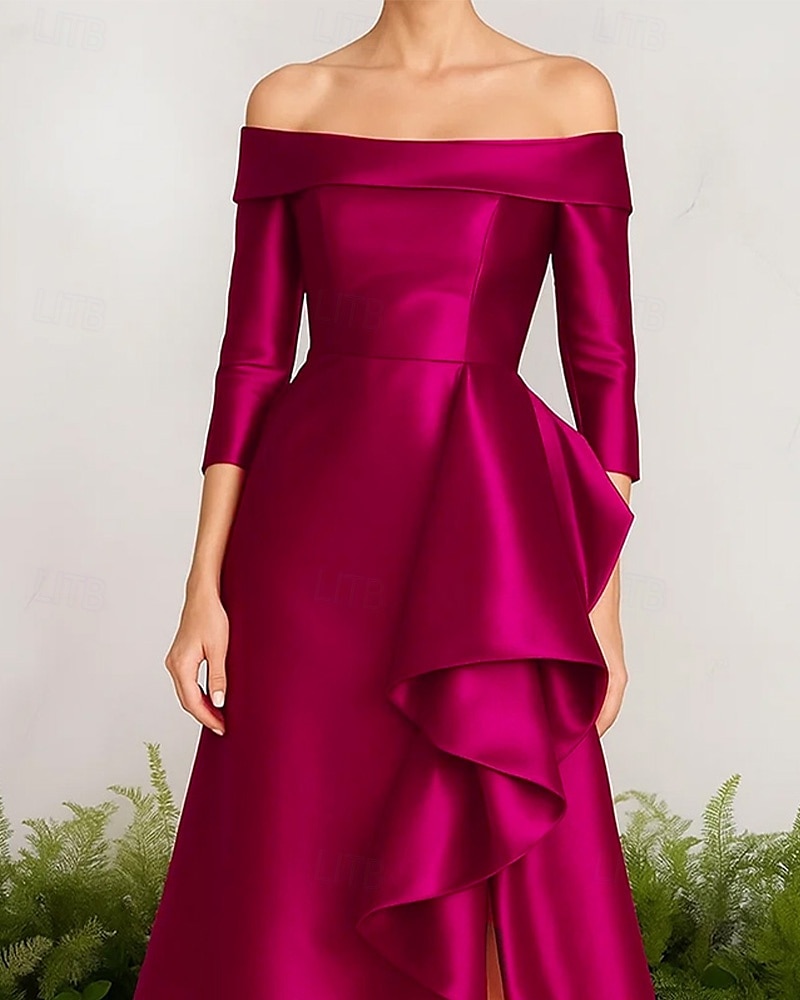 Linea ad A Abito da Sera Elegante Vestito Formale Matrimonio Strascico a Terra Senza Maniche Senza Spalle Nylon con Pieghe Volant 2025 del 2025 a $143.99 –P2