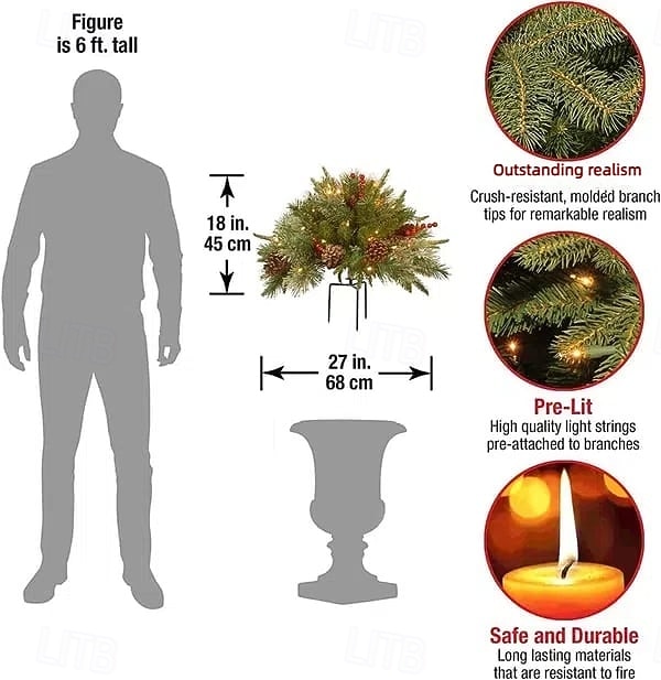 Urna de árbol de Navidad artificial preiluminada, decoración navideña para exteriores con plantas artificiales adornadas con adornos variados y luces LED blancas preinstaladas, decoración navideña con 2025 - $29.99 –P3