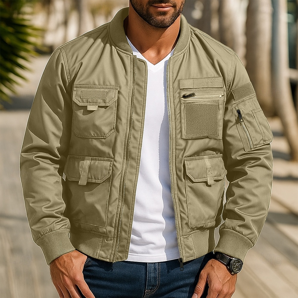 Bărbați Jacheta de Bombardier Jachetă militară Palton Sport Jacheta Varsity Sport exterior Casual Impermeabil Αντιανεμικό Fermoar Buzunar Primăvară Toamnă Iarnă Culoare solidă Activ Capișon Regulat 2026 - $68.99 –P3