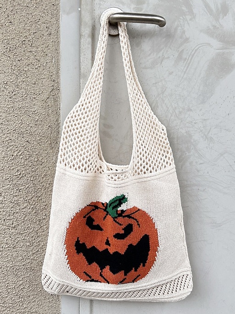 Dámská pletená taška s motivem dýně na Halloween, černá kabelka přes rameno, ležérní nákupní taška na koledování na festivaly, večírky a každodenní nošení 2025 - $14.99 –P8