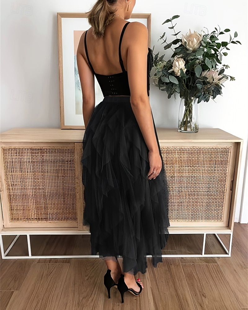 Pentru femei Fustă Fuste din tifon Modă Casual Midi Talie Medie Fuste Simplu Tiv neregulat Fluid Micro-elastic Vacanță Stradă Negru Roz Îmbujorat Primăvară Poliester 2025 - $21.99 –P7