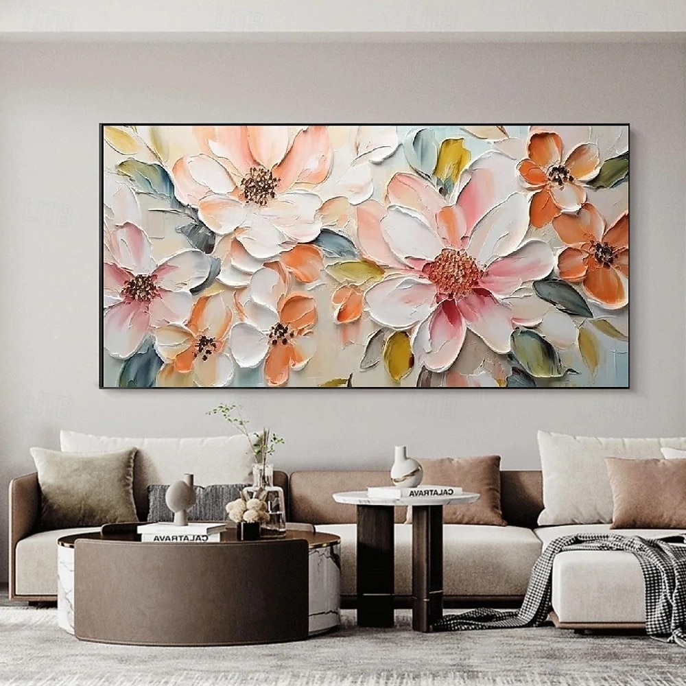 Pintura a óleo 3D feita à mão com composição floral, cores vibrantes e texturas ricas, criada usando a técnica de impasto, exibindo pétalas delicadas e tons vivos, perfeitas para decoração de casa de 2025 por $69.99 –P4