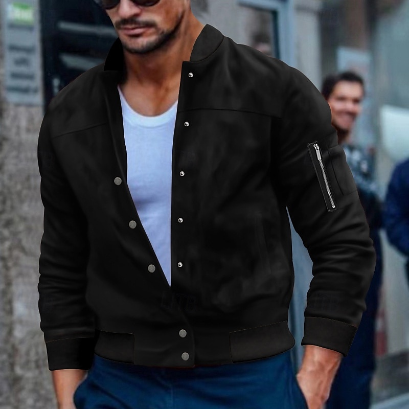 Per uomo Giubbotto bomber Giacca Casual Giacca in camoscio Vacanza Quotidiano Caldo Tasca Autunno Inverno Semplice Moda Classico Collo alla coreana Regolare Nero Rosso Blu marino Marrone Verde Giacca del 2025 a $36.99 –P11