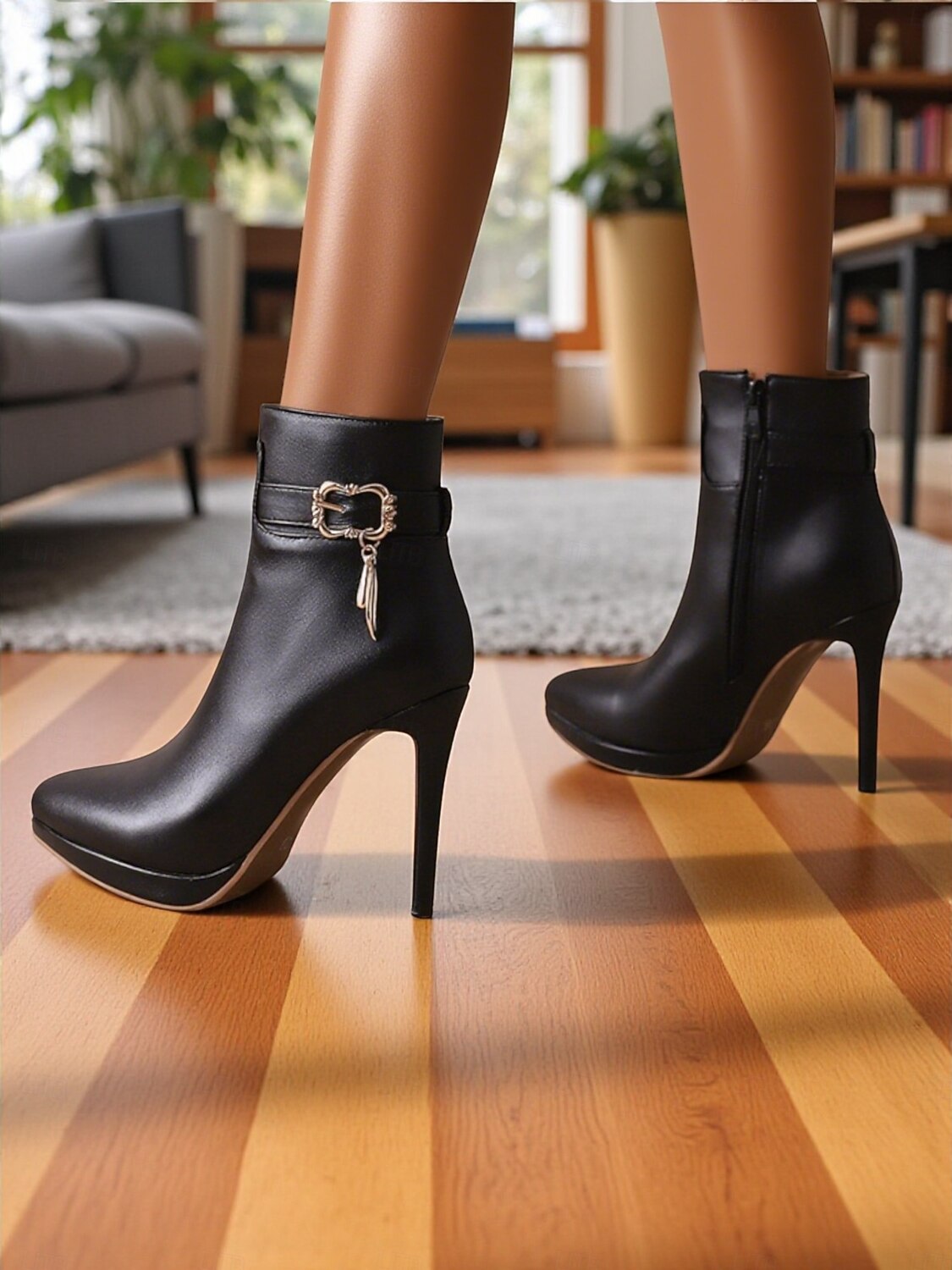 Botas femininas de salto alto com fivela decorativa - elegantes botas de salto agulha com bico fino para uso casual de negócios e moda urbana de 2025 por $54.99 –P1