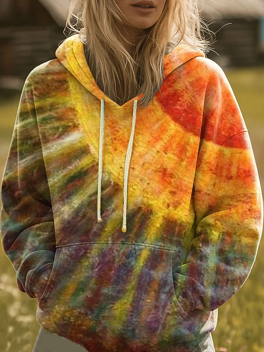 Dames Trui met capuchon Sweatshirt Grafisch Regenboog Casual Boho Lange mouw Capuchon Normale tops Straat Dagelijks gebruik Afdrukken Voorvak Rood blauw Paars Oranje Lente Herfst Winter 2025 - $26.99 –P3