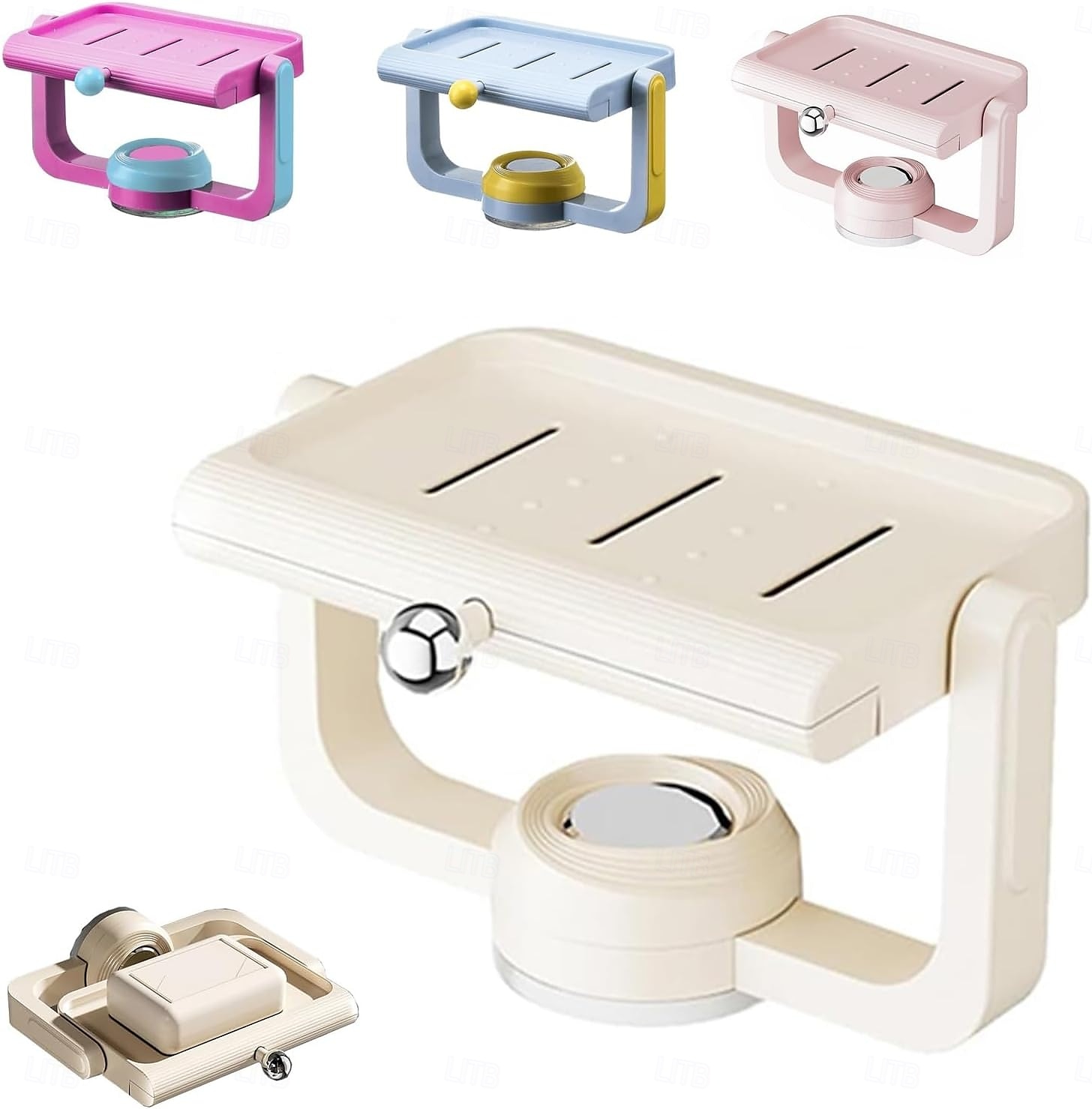 Wandgemonteerde zuignap roterende zeepbak met afvoer, niet-borende spons en zeeprek organizer, perfect voor douche, badkamer, bad en keukengootsteen 2025 - $13.99 –P1