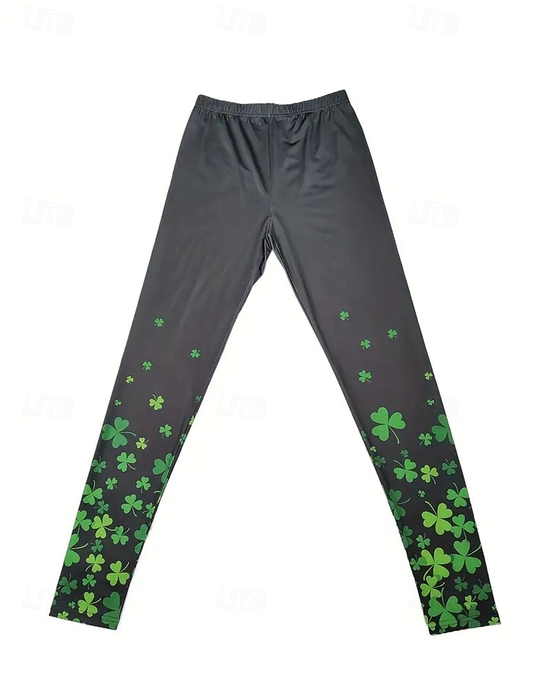 Mulheres Calças Leggings Leggings aconchegantes Roupa de rua Casual Comprimento total Cintura Alta Clover Cintura elástica Imprimir Respirabilidade Confortável Com Stretch Férias Rua Roupa Diária de 2026 por $19.99 –P3
