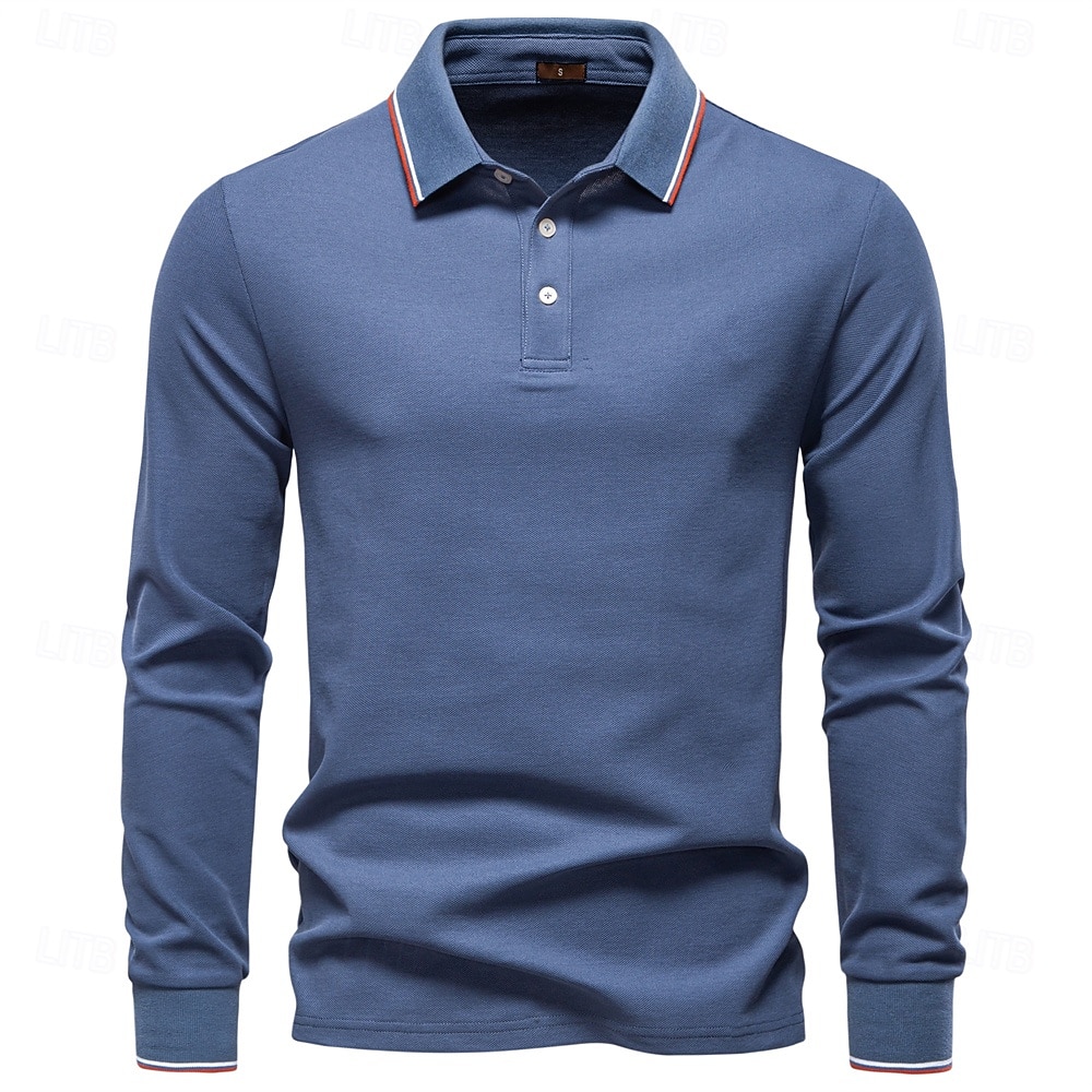 Hombre Polo Trabajo Negocio Cuello Vuelto Manga Larga Ocio Cómodo Plano Bloque de Color Puro Todas las Temporadas Ajuste regular Rojo rubí Negro Blanco Azul Marino Oscuro Gris claro Verde Ejército 2026 - $22.99 –P9