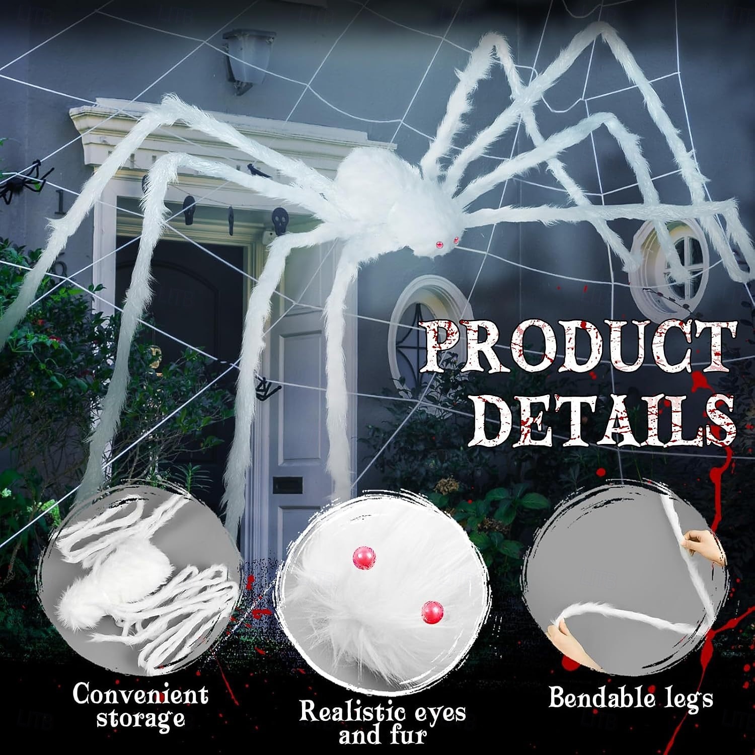 gigantisk halloween hårete edderkopp realistisk skummel hvit edderkopp rekvisitter dekorasjon for innendørs og utendørs dekorasjon 2025 - $9.49 –P12