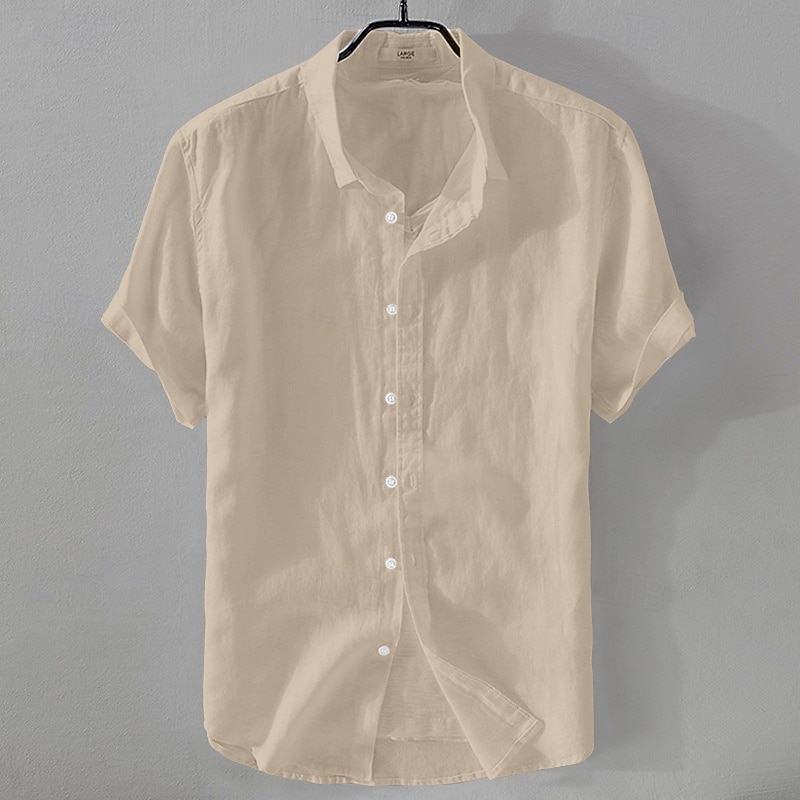 Men's Shirt Linen Shirt Casual Shirt Cotton Shirt Plain Vacation Street Black White Pink Blue Short Sleeve Turndown Summer Clothing Apparel Button-Down 2025 - $17.99 –P9