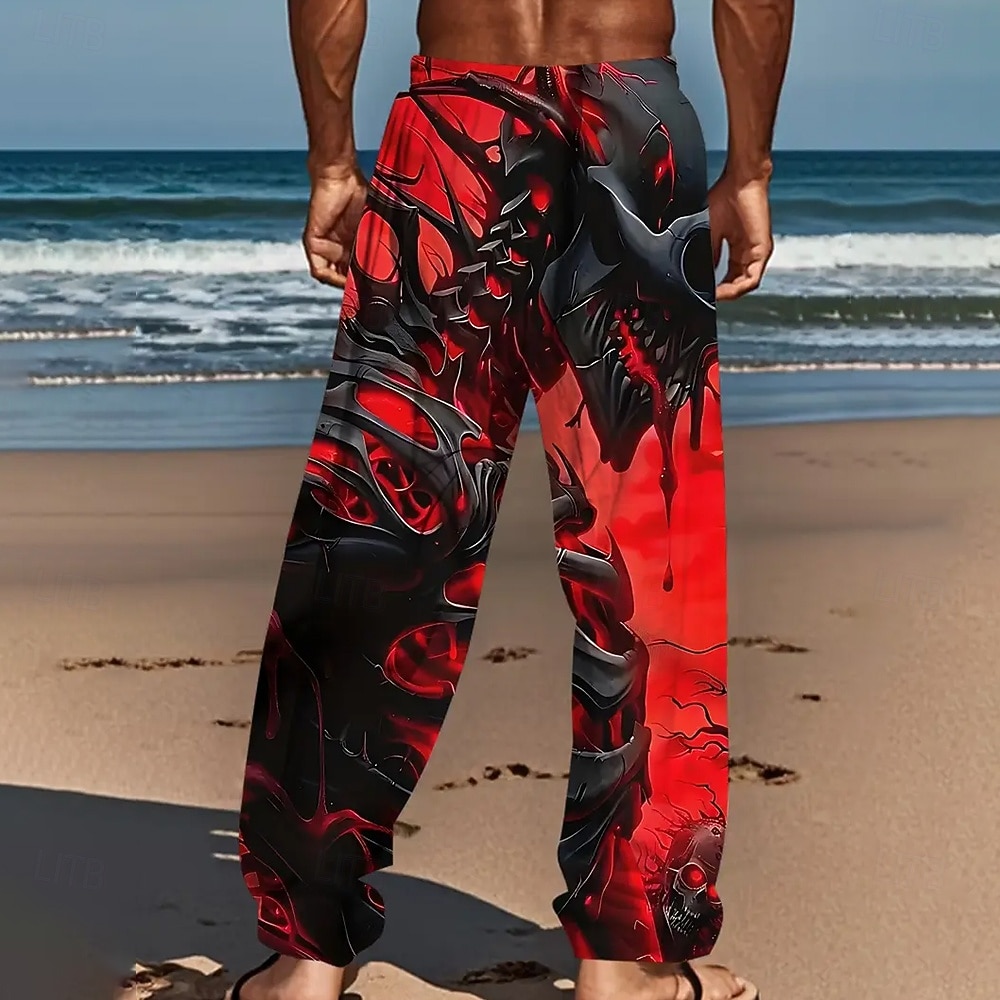Men's Skull Skeleton Trousers Casual Pants Baggy Pants Mid Waist Dark Gothic Style Outdoor Holiday Elastic Drawstring Waist Linen-Like Pants with Pockets Summer Spring Fall 3D Print Blue Red Purple 2026 - $28.99 –P2