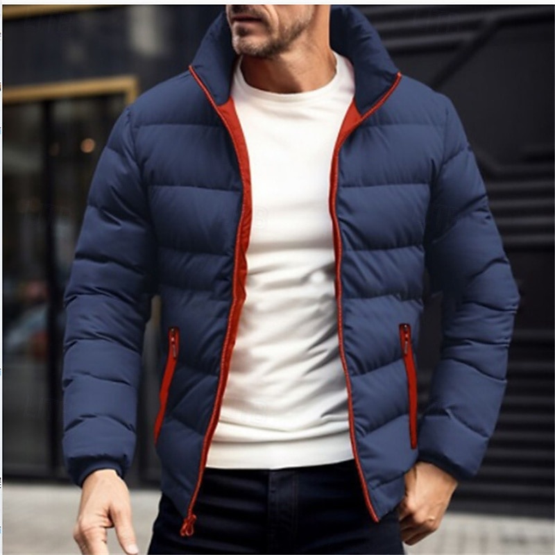 Pánské Zimní kabát Puffer bunda Polstrovaná bunda Kapsy Polyester Dovolená Denní nošení Rande Standardní Módní Na běžné nošení Pohodlné Zahřívací Zima Plná / Jednobarevná Fialová Černá Námořnick 2026 - $22.99 –P1