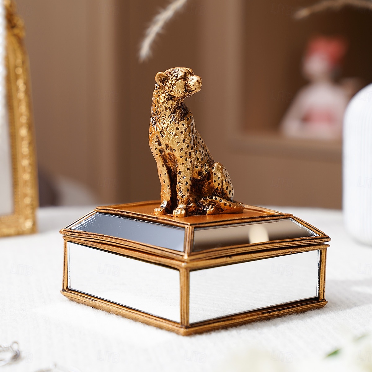 1 ks 4,1*5,5 palcový zlatý zrcadlový leopardí úložný a dekorační kus na šperky vhodný pro zdobení nehtů, šperky, ozdoby a štětce na make-up 2025 - $28.99 –P3