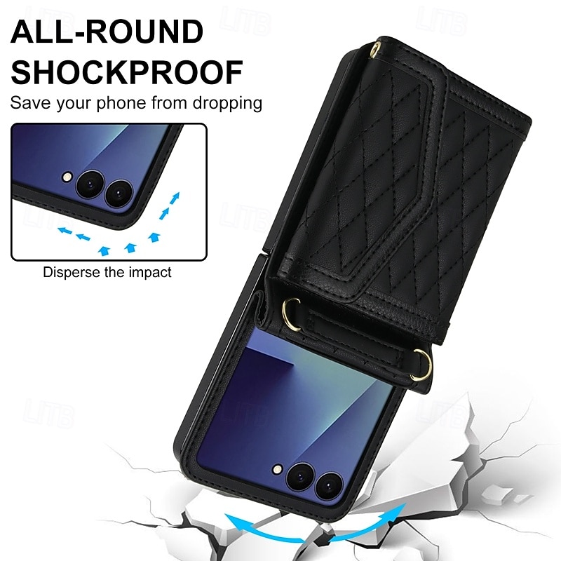 Phone Case For Samsung Galaxy Z Flip 7 Z Flip 6 Z Flip 5 Z Flip 4 Back Cover with Lanyard Card Slot Shockproof Retro TPU PU Leather 2026 - $30.99 –P2