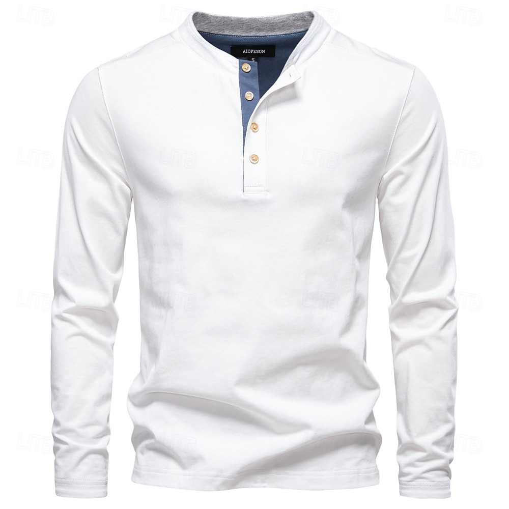 Homme Chemise en coton manche longue Couleur Pleine Frais Quotidien Occasionnel Boutons Henley École Entraînement Extérieur Toutes saisons Gris foncé Blanche Bleu T-shirt Henley de 2025 ? $32.99 –P9