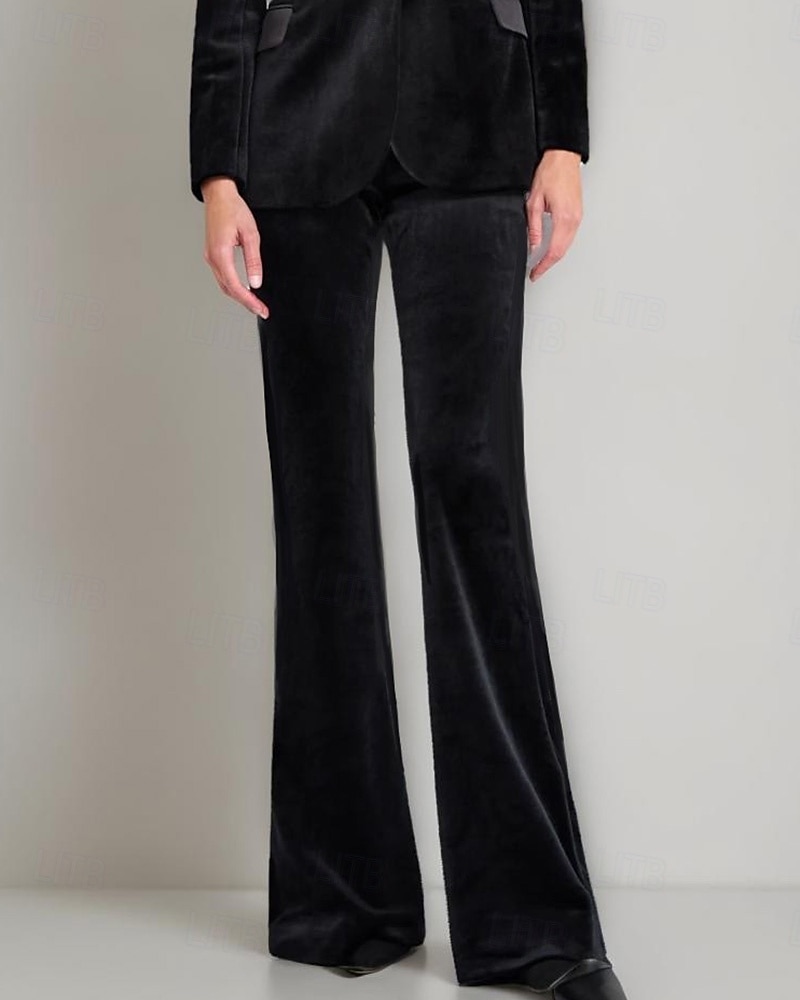 Tuta / Completo Pantalone Abito da cerimonia per signora Elegante Colletto a Camicia Lunghezza al pavimento Velluto Chiffon Elasticizzato Manica Lunga con Bottoni Tinta unita 2025 del 2025 a $69.99 –P1