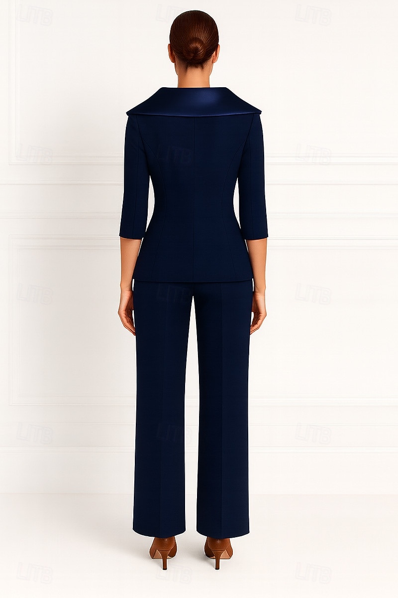 tuta due pezzi / tailleur pantalone tailleur pantalone abito da madre della sposa in crepe elasticizzato per invitata al matrimonio elegante semplice revers in raso lunghezza pavimento manica lunga del 2025 a $159.99 –P2