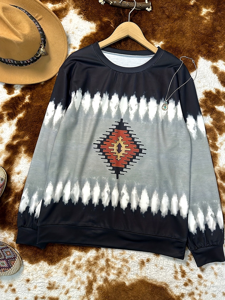 Mujer Sudadera Retazos Estampado Graphic Geométrico Tribal Cálido Activo Vintage Manga Larga Cuello Barco Tops regulares Casual Calle Uso Diario Verde Trébol Caqui Gris Primavera Otoño Invierno 2026 - $28.99 –P6