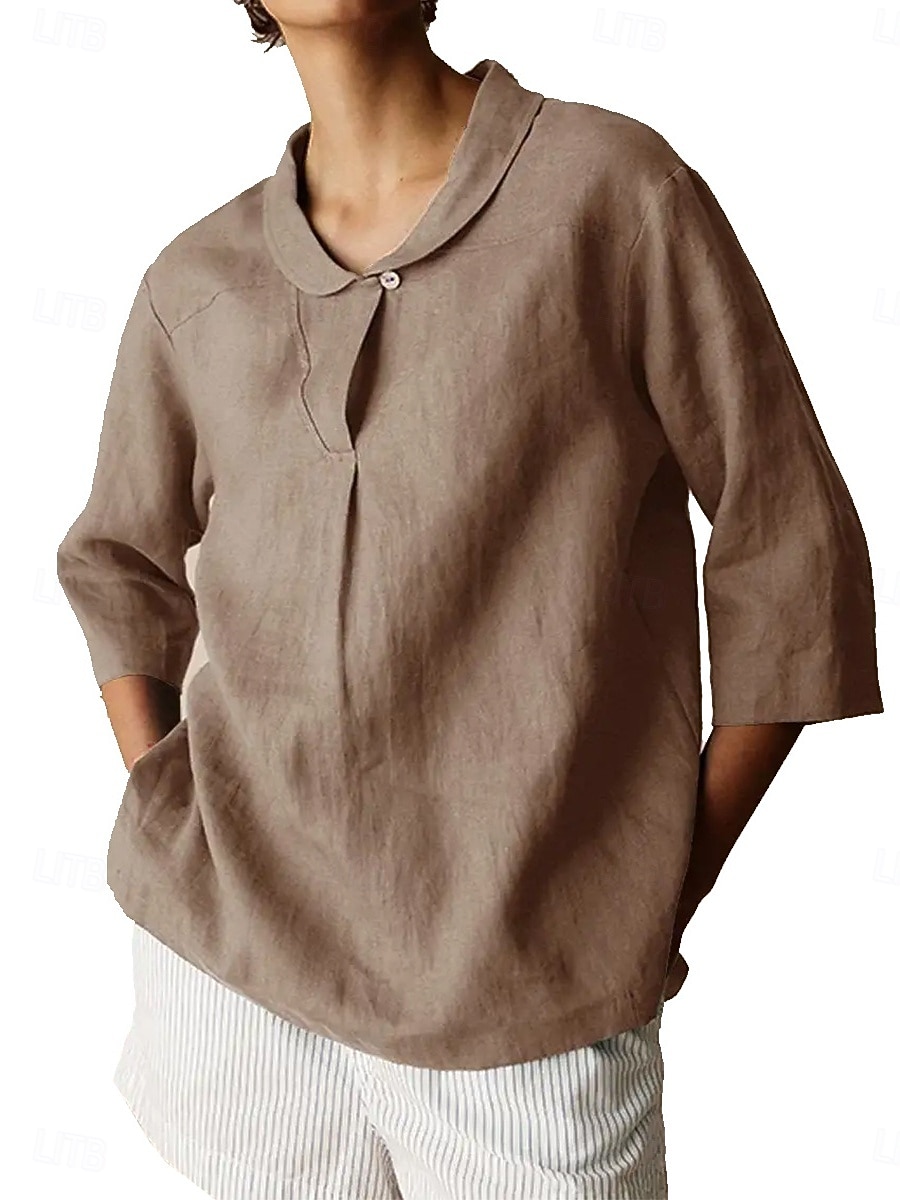 Per donna Camicie di cotone e lino Semplice Quotidiano Moderno Manica 3/4 Colletto a Camicia Top Regolari Quotidiano Bottoni Nero Arancione Marrone Cachi Grigio Estate Primavera Autunno del 2025 a $19.99 –P1