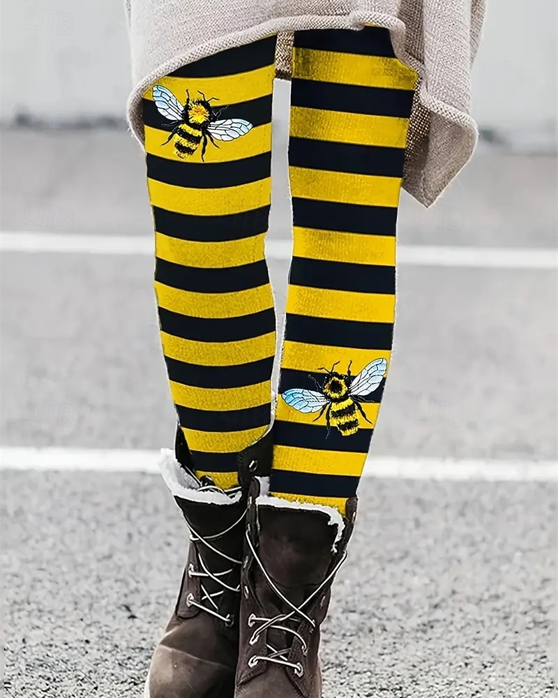 Mulheres Calças Leggings Roupa de rua Casual Comprimento total Cintura Alta Listra Cintura elástica Imprimir Respirabilidade Confortável Com Stretch Férias Rua Roupa Diária Amarelo Verão Primavera de 2025 por $17.99 –P1